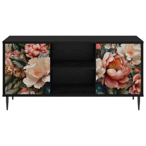 TV ormar BORNE 102 x 33 x 51 cm Crni hrast Konstruirano drvo - Print lagane peonije Cijena