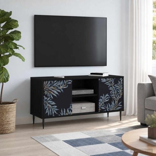 TV ormar DOKKUM 102 x 33 x 51 cm Crni hrast Konstruirano drvo - Plavi afti uzorak Cijena