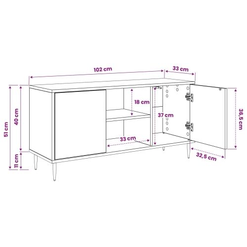 TV ormar BONN 102 x 33 x 51 cm Crni hrast Konstruirano drvo - Retro valni uzorak Cijena