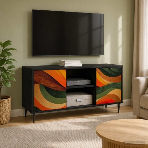 TV ormar BONN 102 x 33 x 51 cm Crni hrast Konstruirano drvo - Retro valni uzorak Cijena