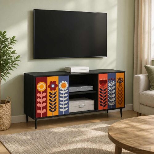 TV ormar ESSEN 102 x 33 x 51 cm Crni hrast Konstruirano drvo - Uzorak suncokreta Cijena