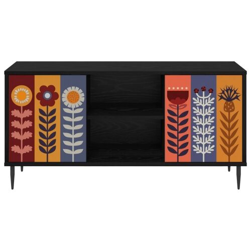 TV ormar ESSEN 102 x 33 x 51 cm Crni hrast Konstruirano drvo - Uzorak suncokreta Cijena