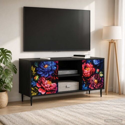 TV ormar KIEL 102 x 33 x 51 cm Crni hrast Konstruirano drvo - Tamni cvjetni uzorak Cijena