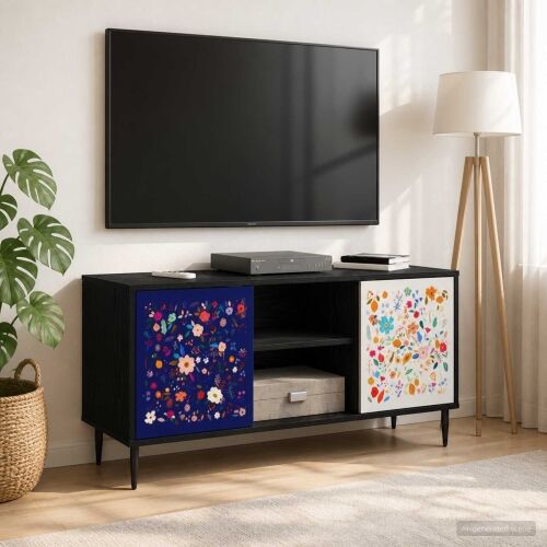 TV ormar MAINZ 102 x 33 x 51 cm Crni hrast Konstruirano drvo - Cvjetni uzorak Cijena