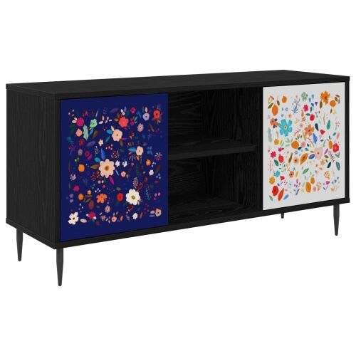TV ormar MAINZ 102 x 33 x 51 cm Crni hrast Konstruirano drvo - Cvjetni uzorak Cijena