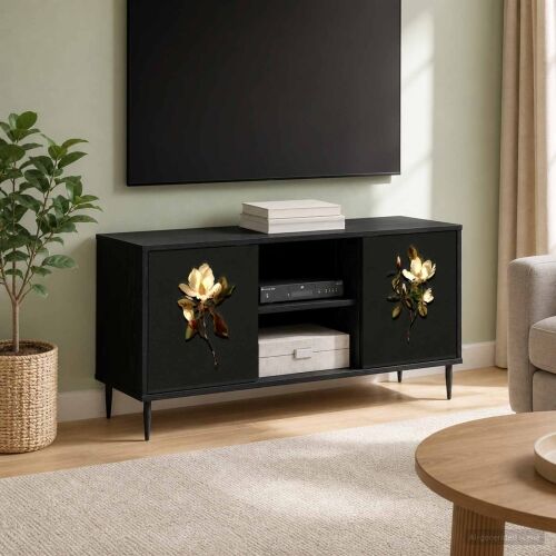 TV ormar BREMEN 102 x 33 x 51 cm Crni hrast Konstruirano drvo - Magnolijski uzorak Cijena