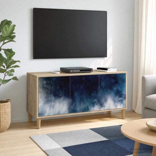 TV ormar RAALTE 102 x 33 x 50 cm Sonoma Konstruirano drvo - Plavi mramorni uzorak Cijena