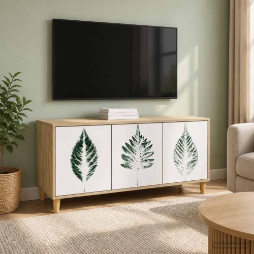TV ormar HANAU 102 x 33 x 50 cm Sonoma Konstruirano drvo - Zeleni uzorak lišća Cijena