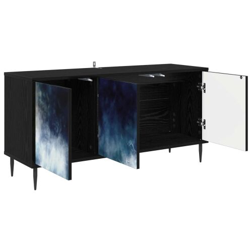 TV ormar RAALTE 102 x 33 x 51 cm Crni hrast Konstruirano drvo - Plavi mramorni uzorak Cijena