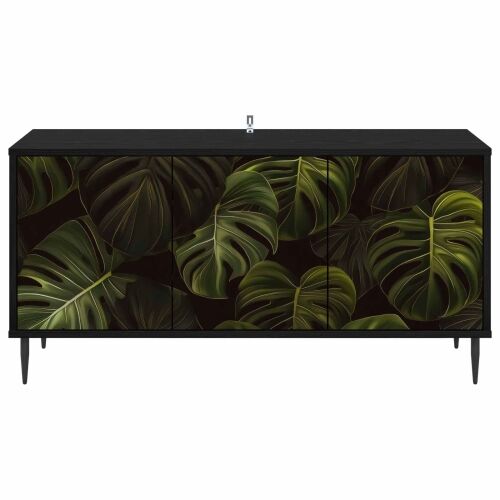 TV ormar ELBURG 102 x 33 x 51 cm Crni hrast Konstruirano drvo - Print od palminih listova Cijena