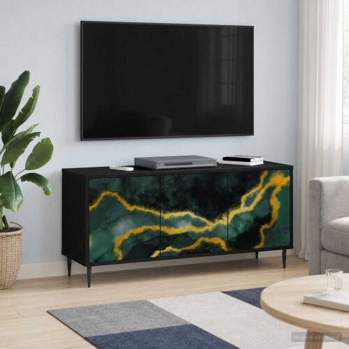 TV ormar WIJHE 102 x 33 x 51 cm Crni hrast Konstruirano drvo - Tirkizni mramorni uzorak Cijena
