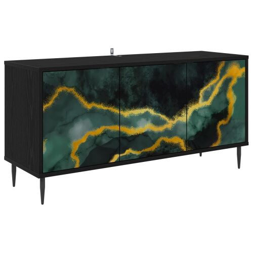 TV ormar WIJHE 102 x 33 x 51 cm Crni hrast Konstruirano drvo - Tirkizni mramorni uzorak Cijena