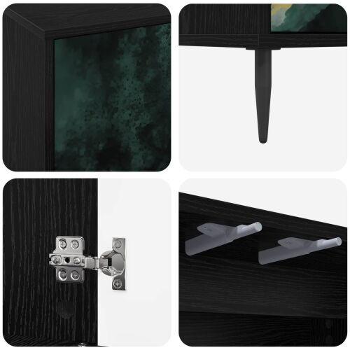 TV ormar WIJHE 102 x 33 x 51 cm Crni hrast Konstruirano drvo - Tirkizni mramorni uzorak Cijena