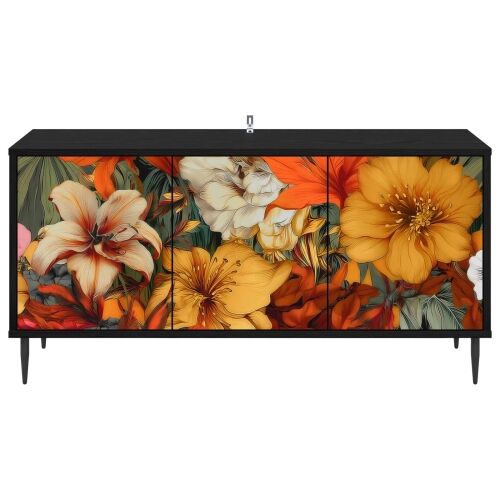 TV ormar GENNEP 102 x 33 x 51 cm Crni hrast Konstruirano drvo - Print ljiljana Cijena