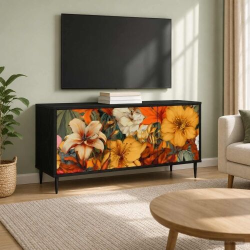 TV ormar GENNEP 102 x 33 x 51 cm Crni hrast Konstruirano drvo - Print ljiljana Cijena