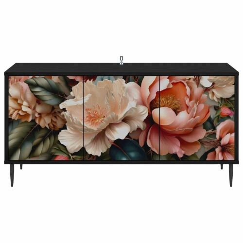 TV ormar BORNE 102 x 33 x 51 cm Crni hrast Konstruirano drvo - Print lagane peonije Cijena