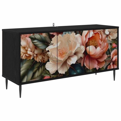 TV ormar BORNE 102 x 33 x 51 cm Crni hrast Konstruirano drvo - Print lagane peonije Cijena