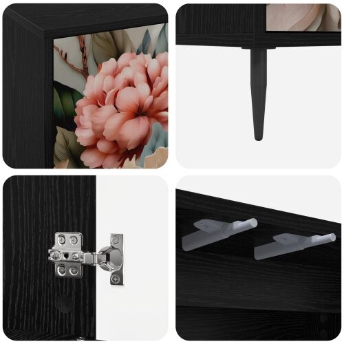 TV ormar BORNE 102 x 33 x 51 cm Crni hrast Konstruirano drvo - Print lagane peonije Cijena