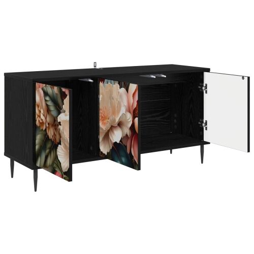 TV ormar BORNE 102 x 33 x 51 cm Crni hrast Konstruirano drvo - Print lagane peonije Cijena