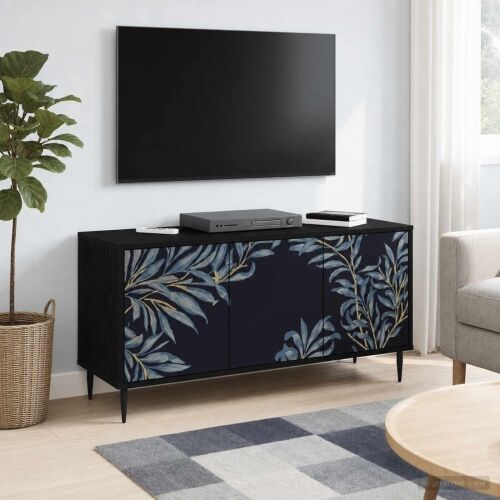 TV ormar DOKKUM 102 x 33 x 51 cm Crni hrast Konstruirano drvo - Plavi afti uzorak Cijena