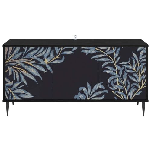 TV ormar DOKKUM 102 x 33 x 51 cm Crni hrast Konstruirano drvo - Plavi afti uzorak Cijena