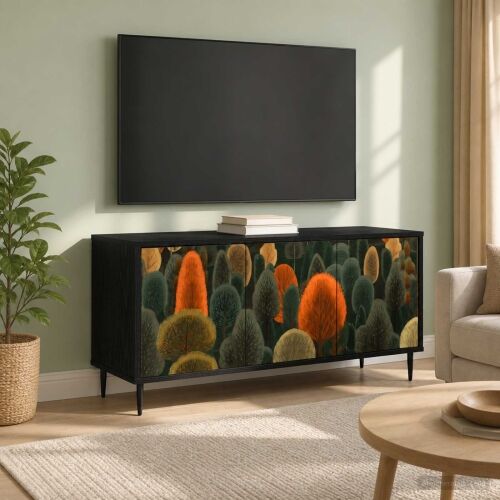 TV ormar ZAANDAM 102 x 33 x 51 cm Crni hrast Konstruirano drvo - Print šume Cijena
