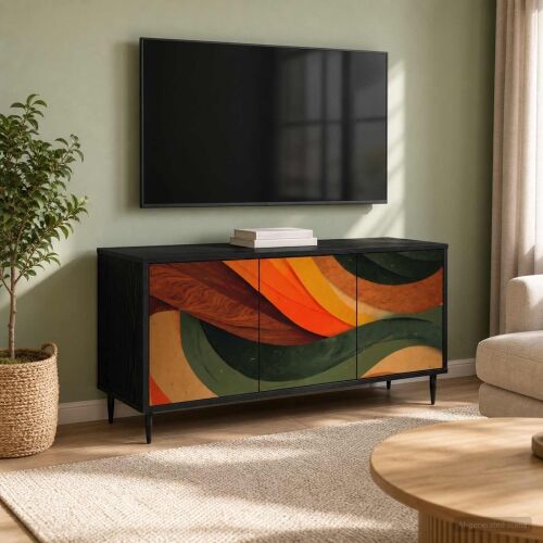 TV ormar BONN 102 x 33 x 51 cm Crni hrast Konstruirano drvo - Retro valni uzorak Cijena