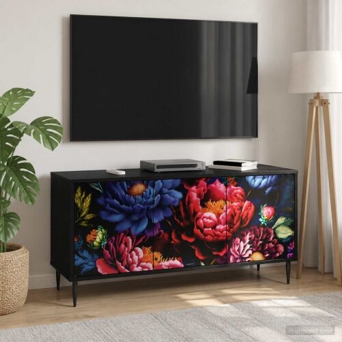 TV ormar KIEL 102 x 33 x 51 cm Crni hrast Konstruirano drvo - Tamni cvjetni uzorak Cijena