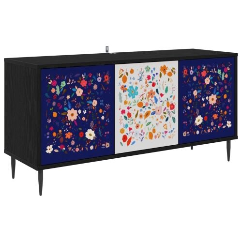 TV ormar MAINZ 102 x 33 x 51 cm Crni hrast Konstruirano drvo - Cvjetni uzorak Cijena