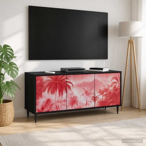 TV ormar AACHEN 102 x 33 x 51 cm Crni hrast Konstruirano drvo - Ružičasti uzorak palme Cijena