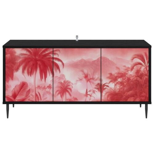 TV ormar AACHEN 102 x 33 x 51 cm Crni hrast Konstruirano drvo - Ružičasti uzorak palme Cijena