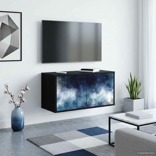 TV ormar za montažu na zid RAALTE 69 x 33 x 40 cm Crni hrast - Crni hrast Plavi mramorni uzorak Cijena