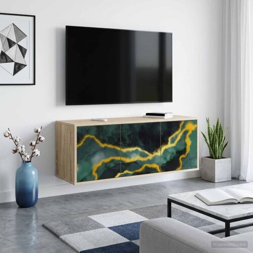 TV ormar za montažu na zid WIJHE 102 x 33 x 40 cm Hrast sonoma - Hrast sonoma Tirkizni mramorni uzorak Cijena