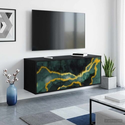 TV ormar za montažu na zid WIJHE 102 x 33 x 40 cm Crni hrast - Crni hrast Tirkizni mramorni uzorak Cijena