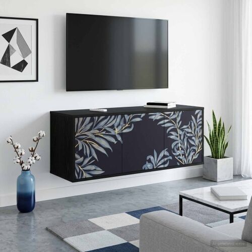 TV ormar za montažu na zid DOKKUM 102 x 33 x 40 cm Crni hrast - Crni hrast Plavi afti uzorak Cijena