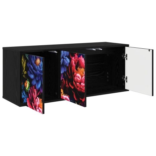 TV ormar za montažu na zid KIEL 102 x 33 x 40 cm Crni hrast - Crni hrast Tamni cvjetni uzorak Cijena