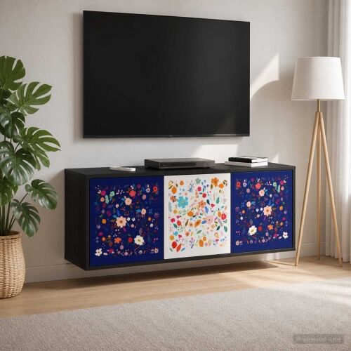 TV ormar za montažu na zid MAINZ 102 x 33 x 40 cm Crni hrast - Crni hrast Cvjetni uzorak Cijena