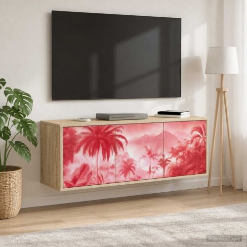 TV ormar za montažu na zid AACHEN 102 x 33 x 40 cm Hrast sonoma - Hrast sonoma Ružičasti uzorak palme Cijena