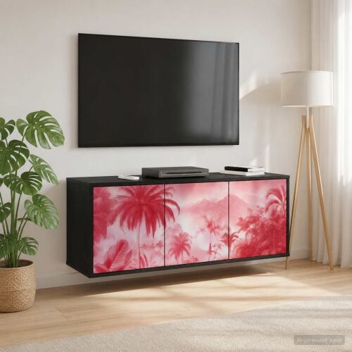 TV ormar za montažu na zid AACHEN 102 x 33 x 40 cm Crni hrast - Crni hrast Ružičasti uzorak palme Cijena