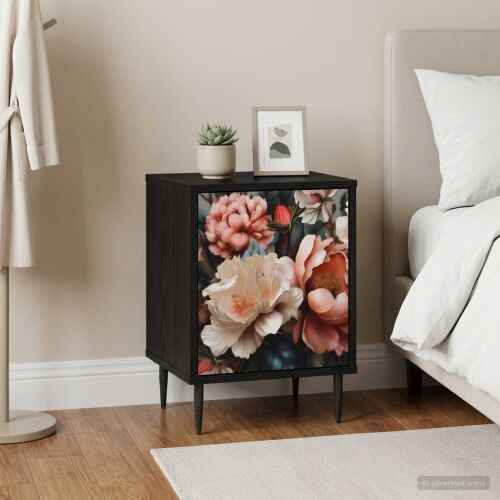Noćni ormar BORNE Crni hrast 36 x 33 x 51 cm Konstruirano drvo - Print lagane peonije 1 Cijena