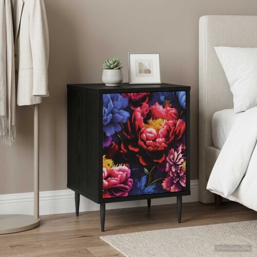 Noćni ormar KIEL Crni hrast 36 x 33 x 51 cm Konstruirano drvo - Tamni cvjetni uzorak 1 Cijena