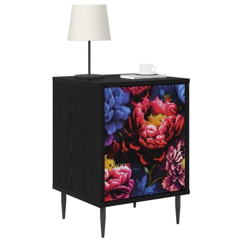 Noćni ormar KIEL Crni hrast 36 x 33 x 51 cm Konstruirano drvo - Tamni cvjetni uzorak 1 Cijena