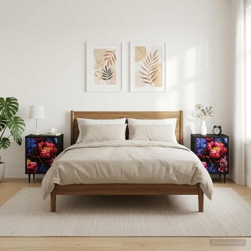 Noćni ormar KIEL 2 kom. Crni hrast 36 x 33 x 51 cm - Tamni cvjetni uzorak 2 Cijena
