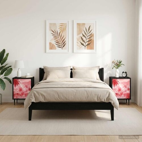 Noćni ormar AACHEN 2 kom. Crni hrast 36 x 33 x 51 cm - Ružičasti uzorak palme 2 Cijena