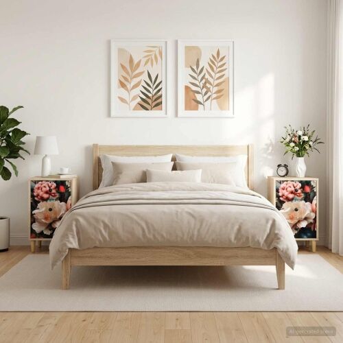 Noćni ormar BORNE 2 kom. Hrast sonoma 36 x 33 x 60 cm - Print lagane peonije 2 Cijena