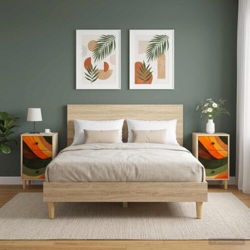 Noćni ormar BONN 2 kom. Hrast sonoma 36 x 33 x 60 cm - Retro valni uzorak 2 Cijena
