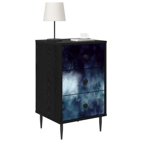 Noćni ormar RAALTE Crni hrast 36 x 33 x 61 cm Konstruirano drvo - Plavi mramorni uzorak 1 Cijena