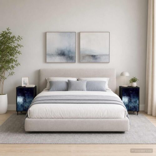 Noćni ormar RAALTE 2 kom. Crni hrast 36 x 33 x 61 cm - Plavi mramorni uzorak 2 Cijena