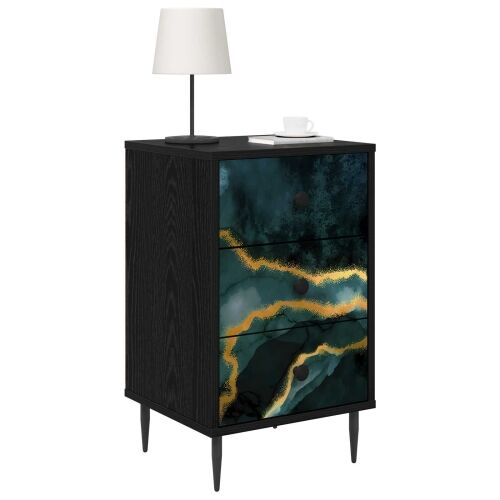 Noćni ormar WIJHE 2 kom. Crni hrast 36 x 33 x 61 cm - Tirkizni mramorni uzorak 2 Cijena