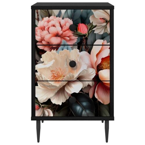 Noćni ormar BORNE Crni hrast 36 x 33 x 61 cm Konstruirano drvo - Print lagane peonije 1 Cijena
